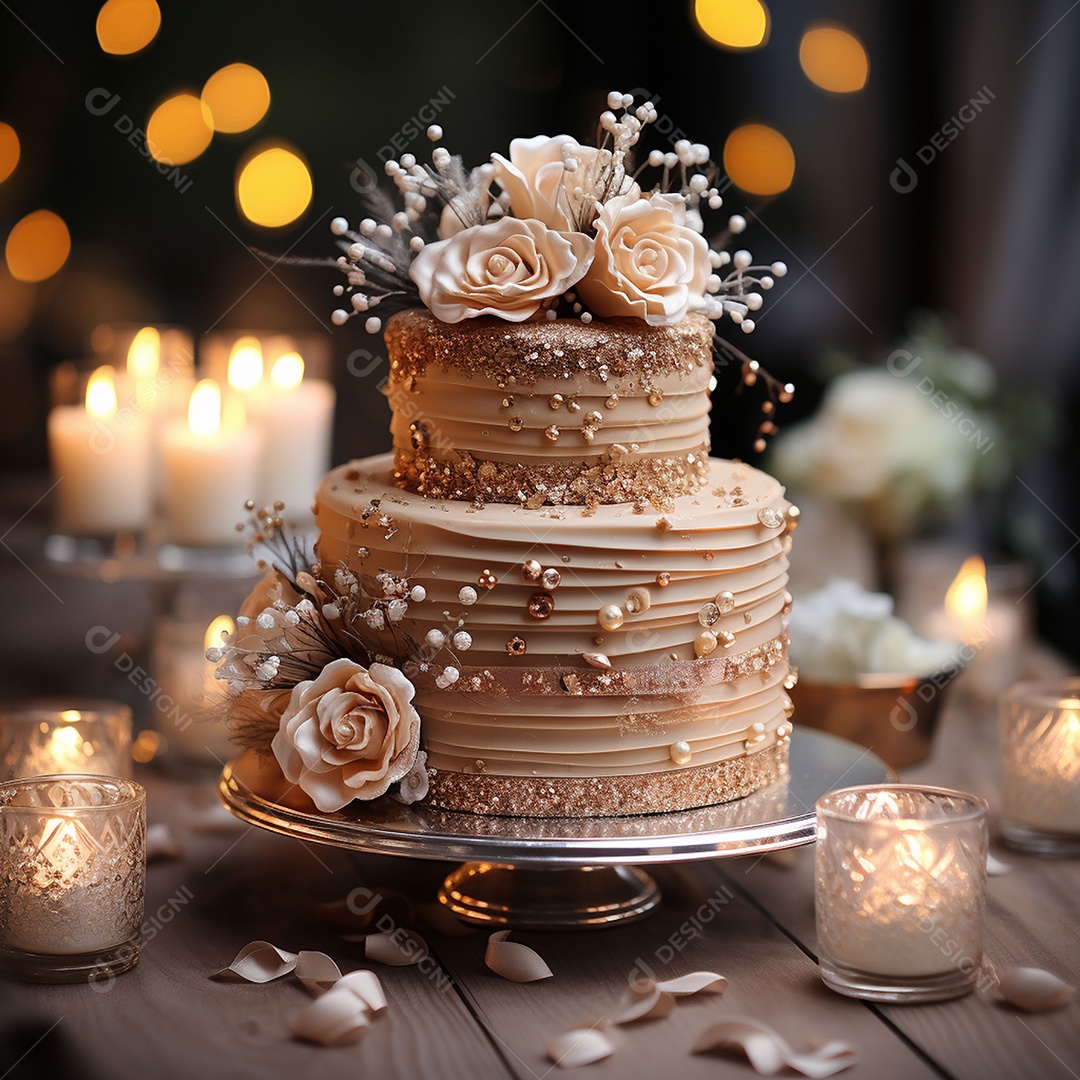 Bolo de casamento vintage com filtro de fundo bokeh