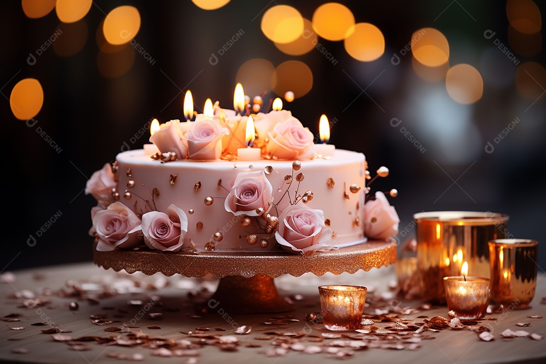 Bolo de casamento vintage com filtro de fundo bokeh