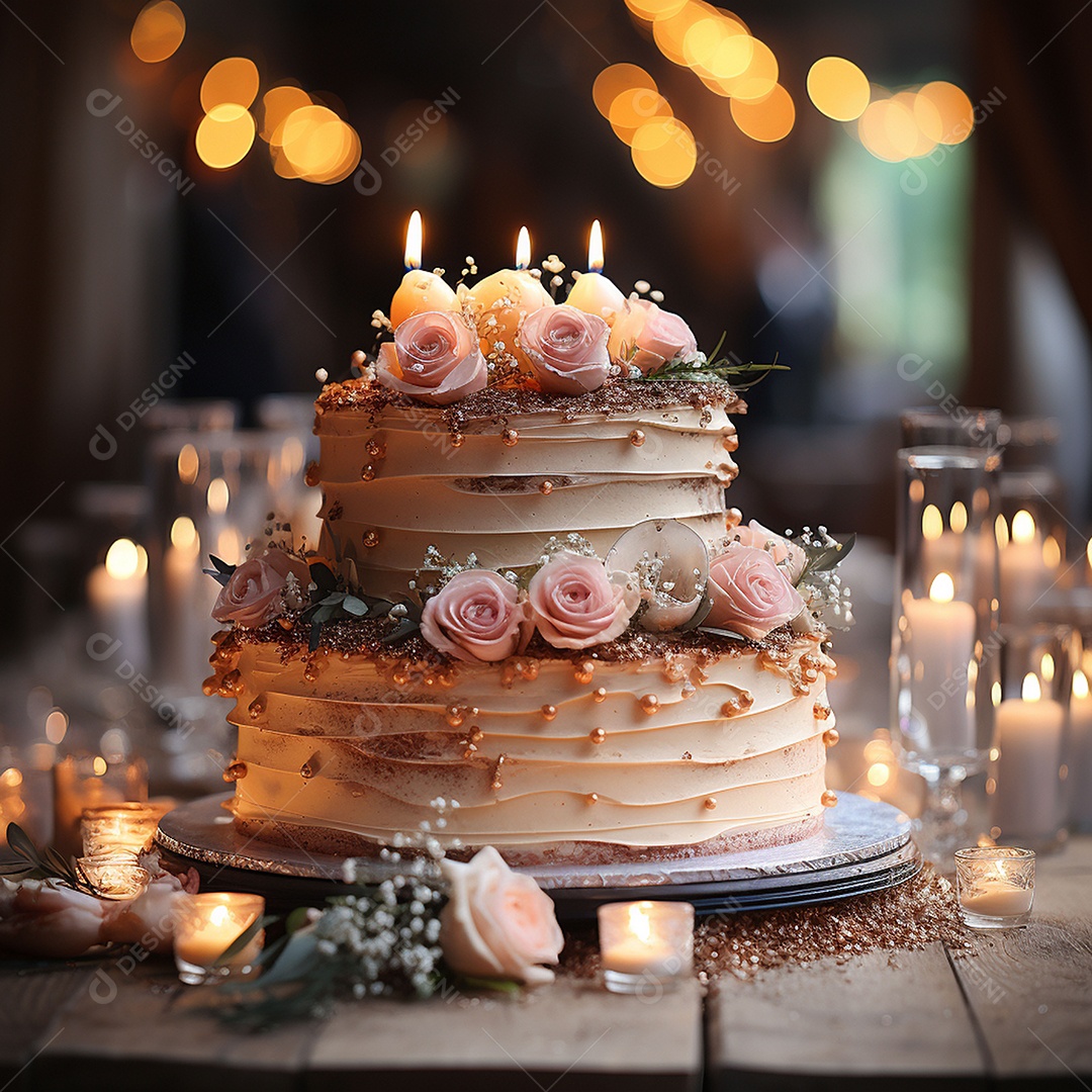 Bolo de casamento vintage com filtro de fundo bokeh