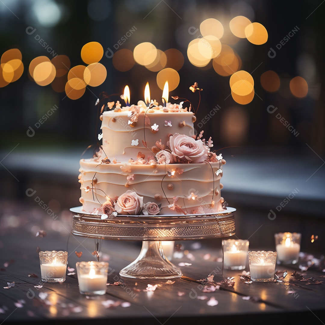 Bolo de casamento vintage com filtro de fundo bokeh