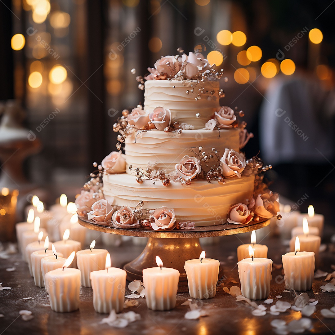 Bolo de casamento vintage com filtro de fundo bokeh