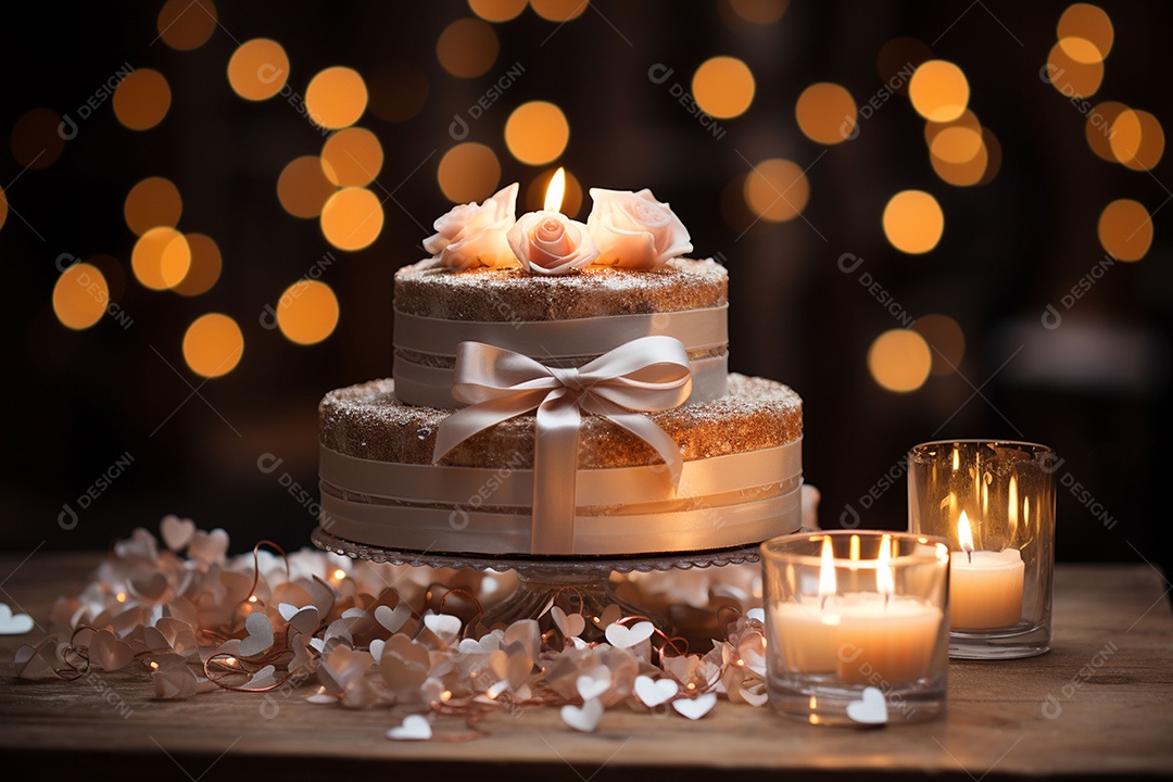 Bolo de casamento vintage com filtro de fundo bokeh