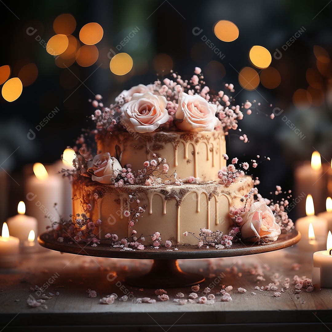 Bolo de casamento vintage com filtro de fundo bokeh