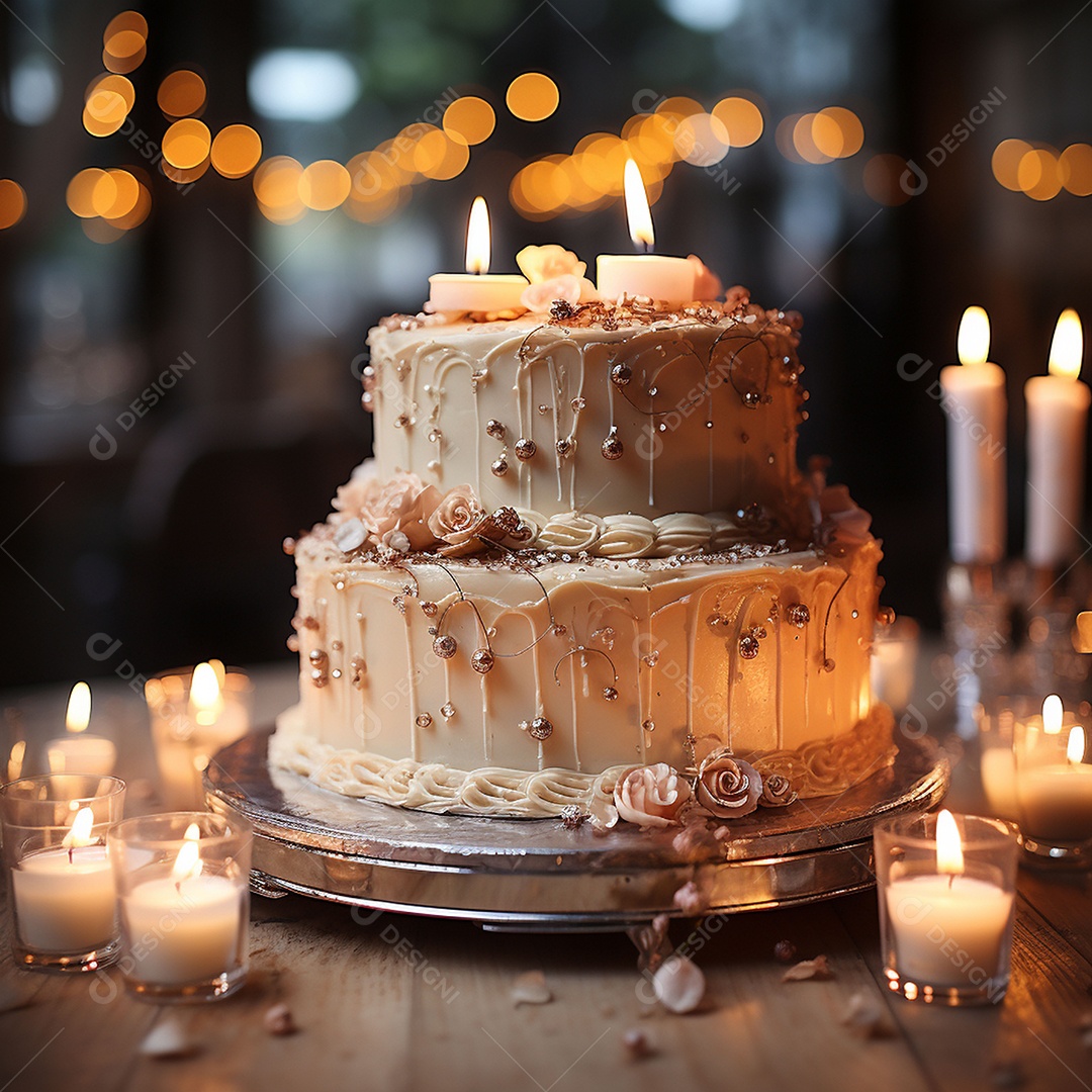 Bolo de casamento vintage com filtro de fundo bokeh