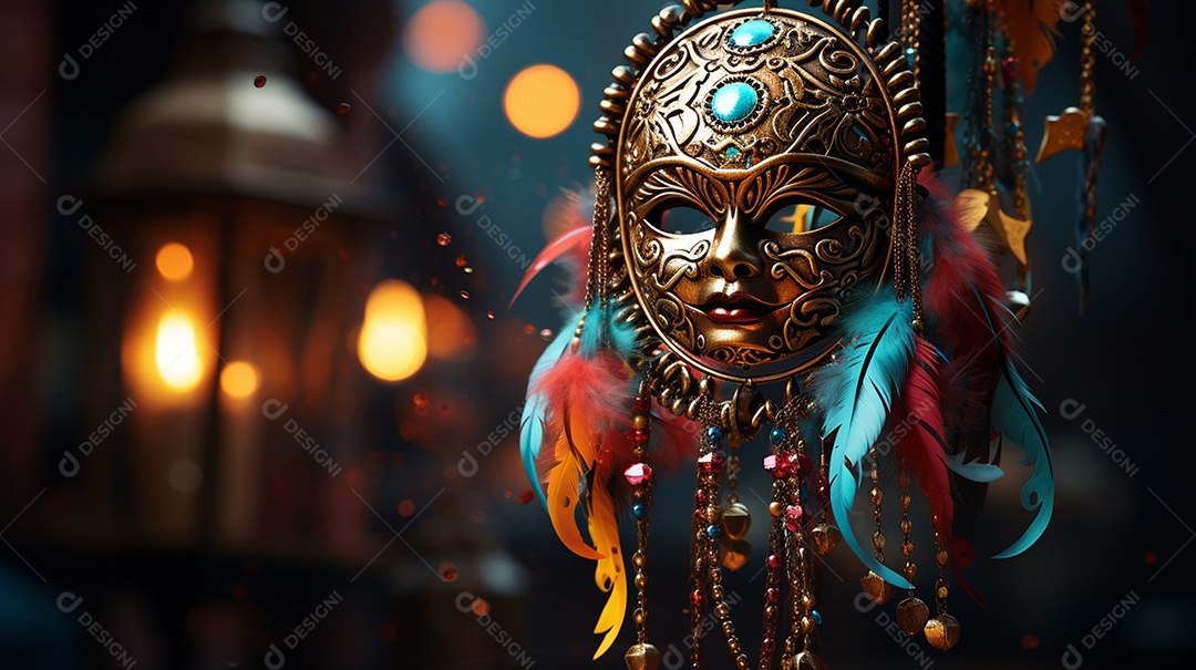 Máscara de carnaval veneziana em close-up uma linda decoração