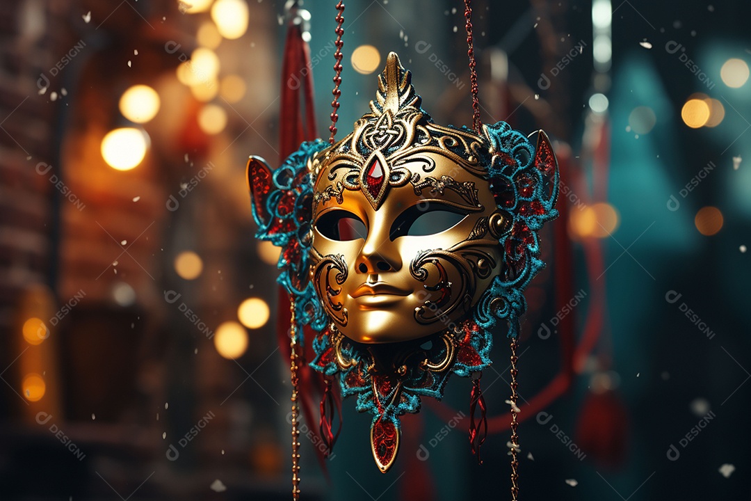 Máscara de carnaval veneziana em close-up uma linda decoração