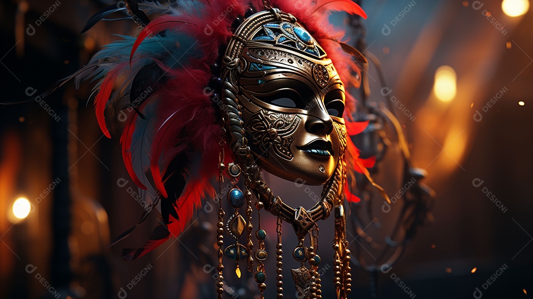 Máscara de carnaval veneziana em close-up uma linda decoração