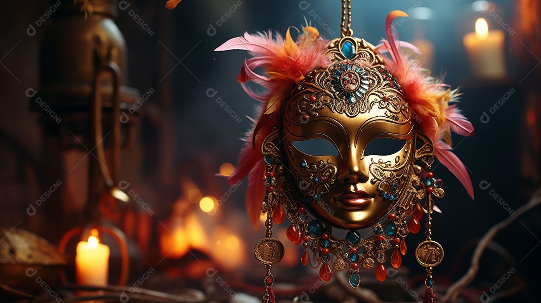 Máscara de carnaval veneziana em close-up uma linda decoração