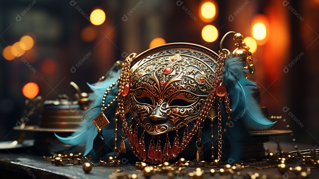 Máscara de carnaval veneziana em close-up uma linda decoração