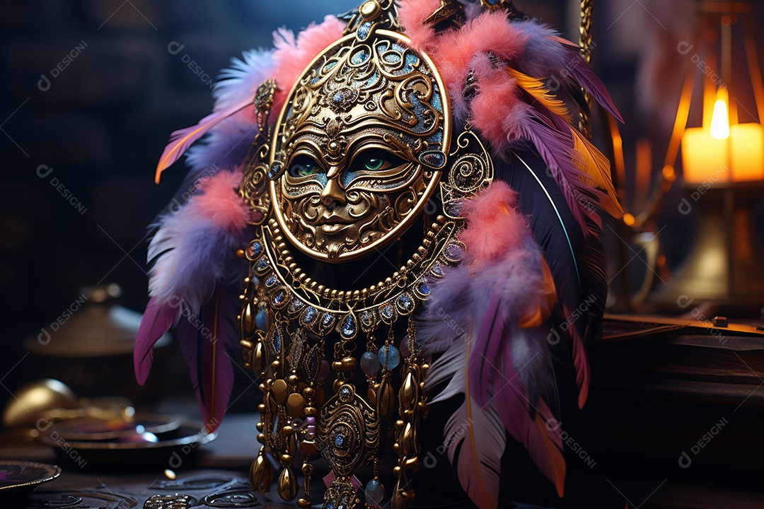 Máscara de carnaval veneziana em close-up uma linda decoração