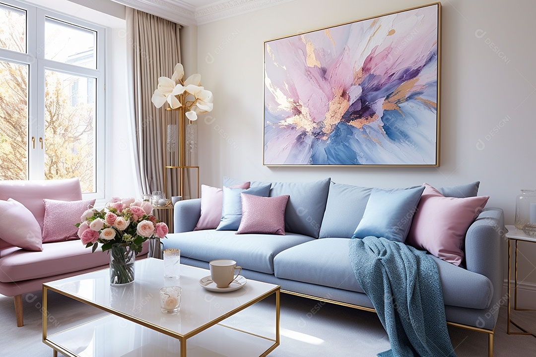 Decoração de parede em azul pintura grande abstrata