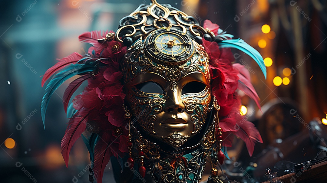 Máscara de carnaval veneziana em close-up uma linda decoração
