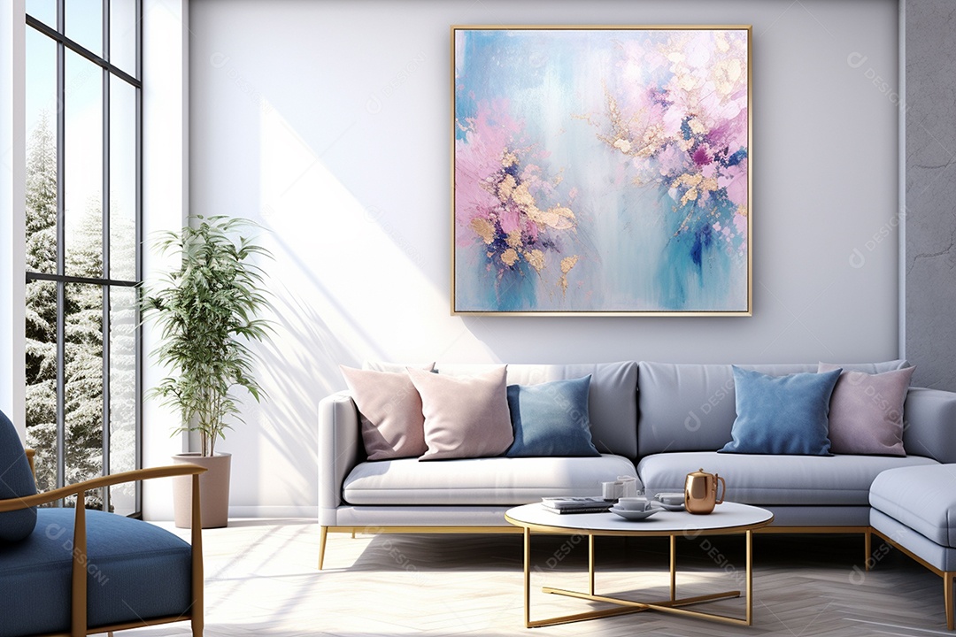 Decoração de parede em azul pintura grande abstrata