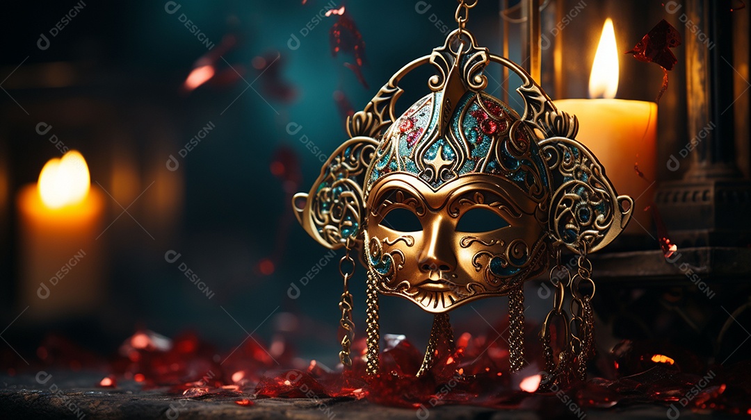 Máscara de carnaval veneziana em close-up uma linda decoração