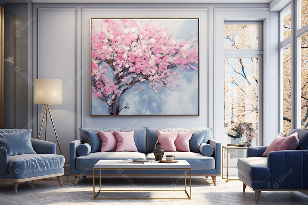 Decoração de parede em azul pintura grande abstrata