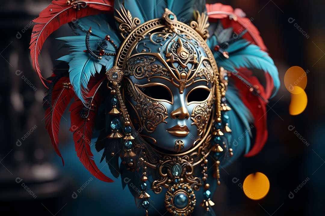 Máscara de carnaval veneziana em close-up uma linda decoração