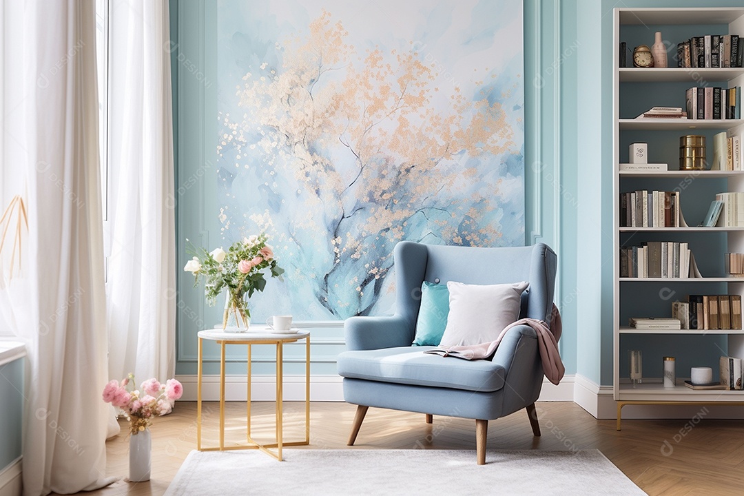 Decoração de parede em azul pintura grande abstrata