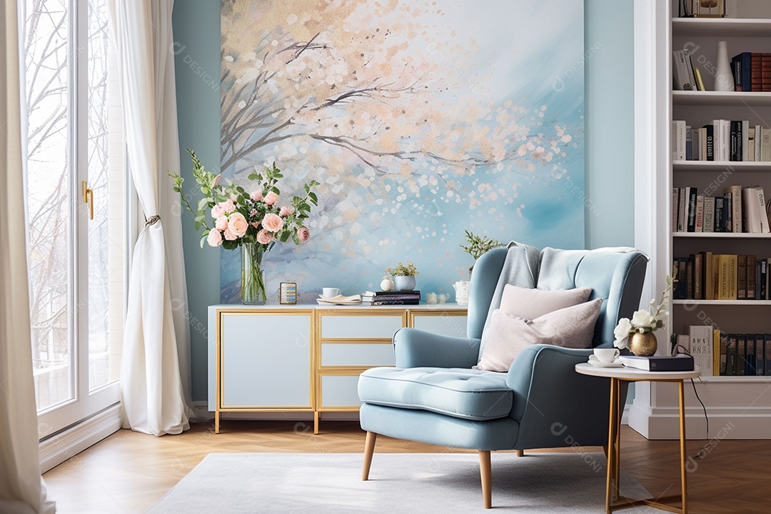 Decoração de parede em azul pintura grande abstrata