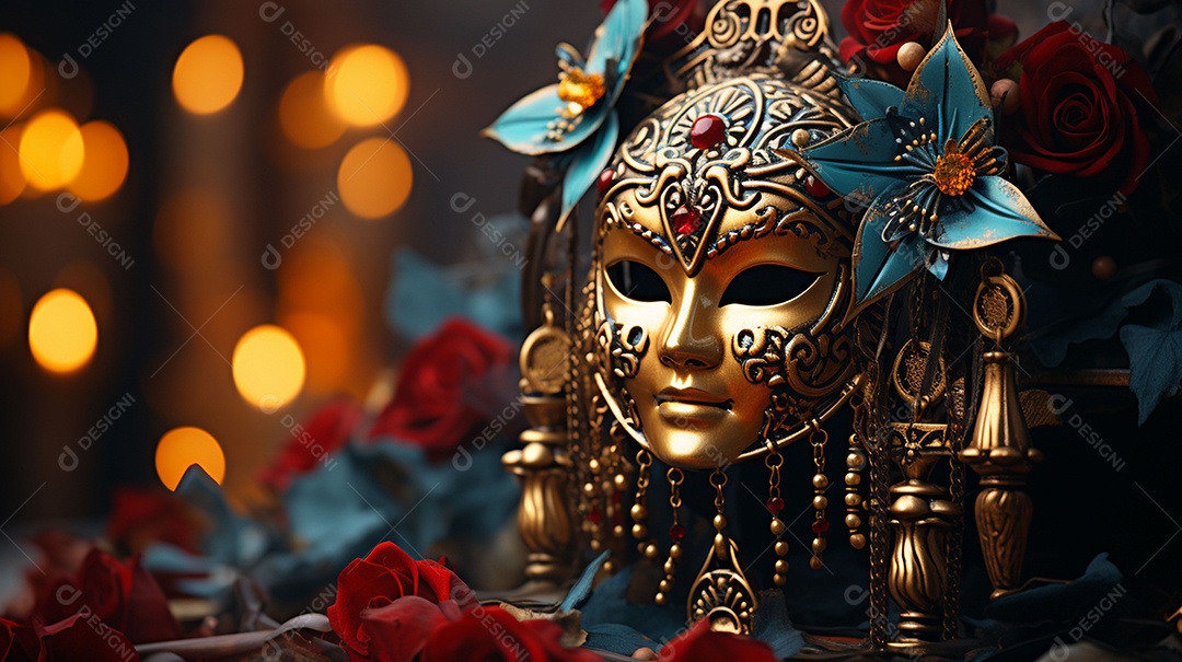 Máscara de carnaval veneziana em close-up uma linda decoração