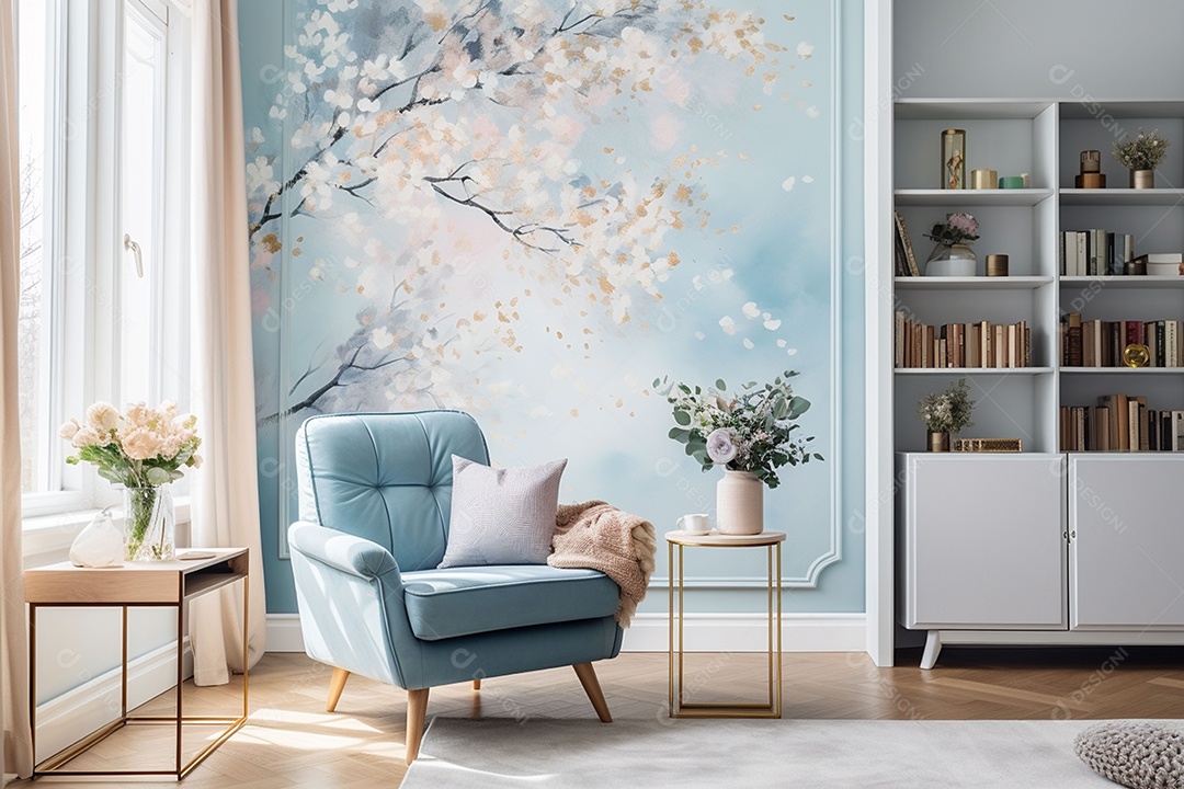 Decoração de parede em azul pintura grande abstrata