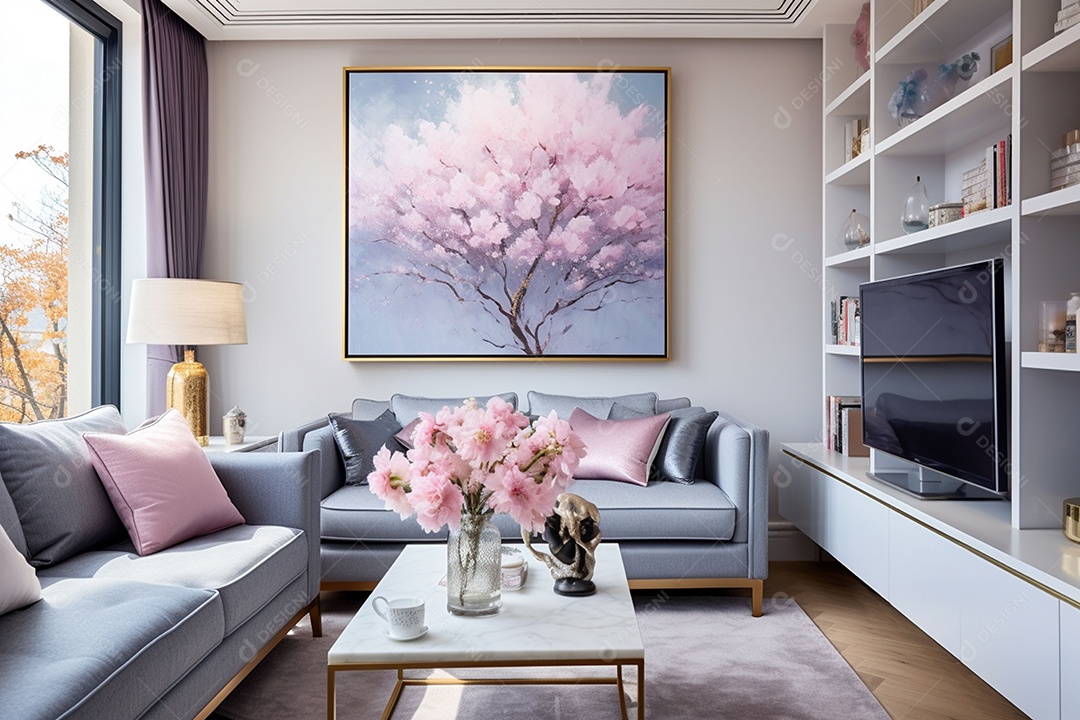 Decoração de parede em azul pintura grande abstrata