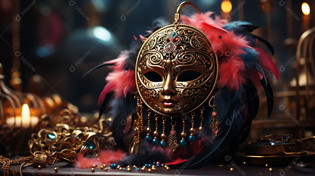 Máscara de carnaval veneziana em close-up uma linda decoração