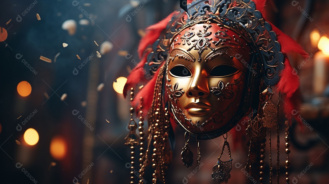 Máscara de carnaval veneziana em close-up uma linda decoração