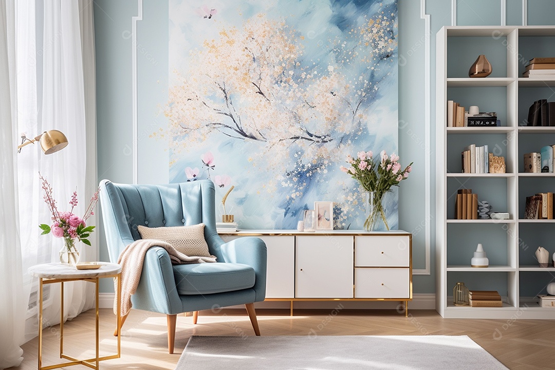 Decoração de parede em azul pintura grande abstrata