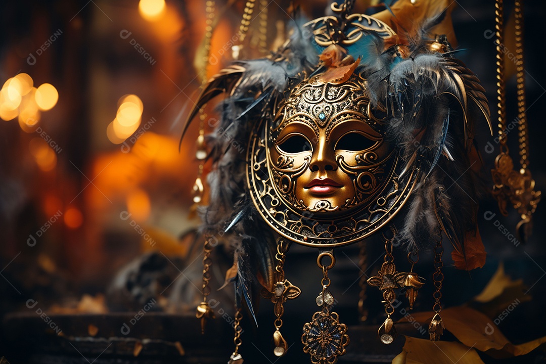 Máscara de carnaval veneziana em close-up uma linda decoração