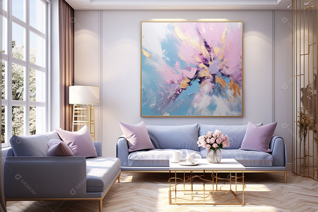 Decoração de parede em azul pintura grande abstrata