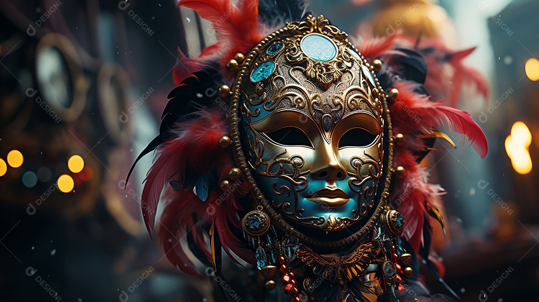 Máscara de carnaval veneziana em close-up uma linda decoração