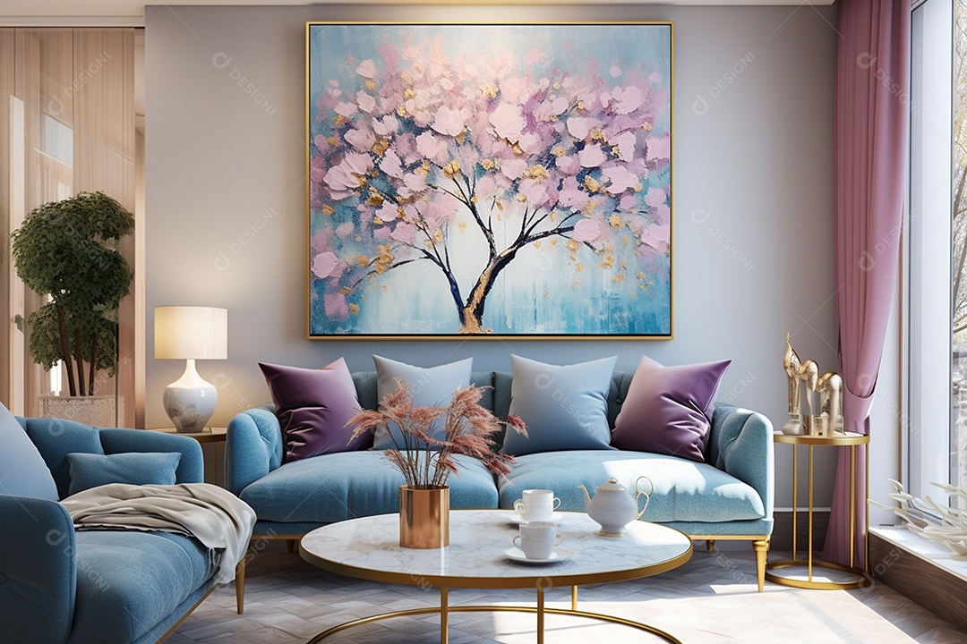 Decoração de parede em azul pintura grande abstrata