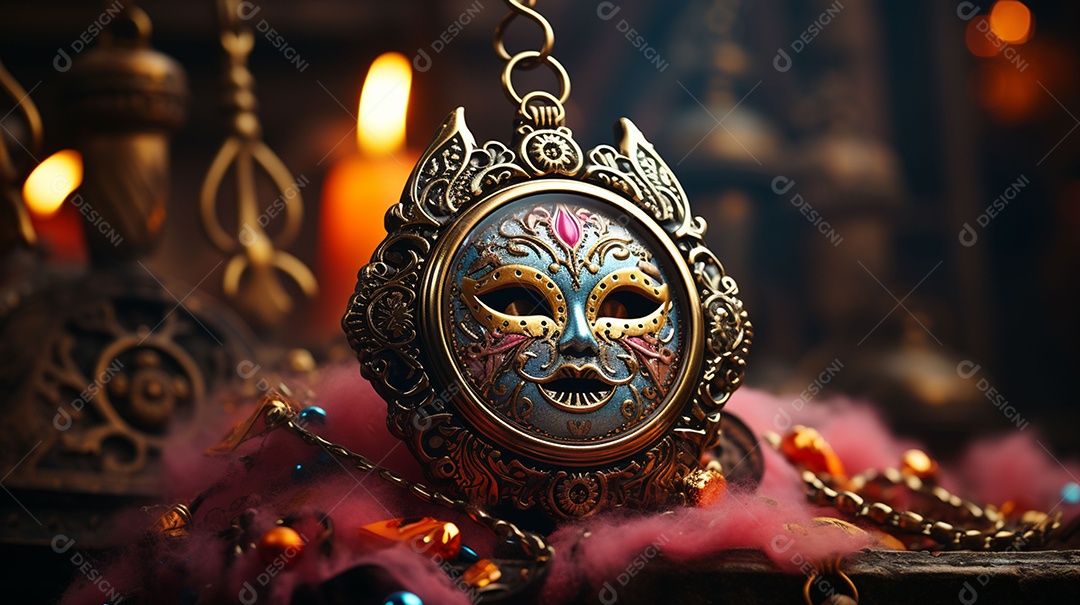 Máscara de carnaval veneziana em close-up uma linda decoração