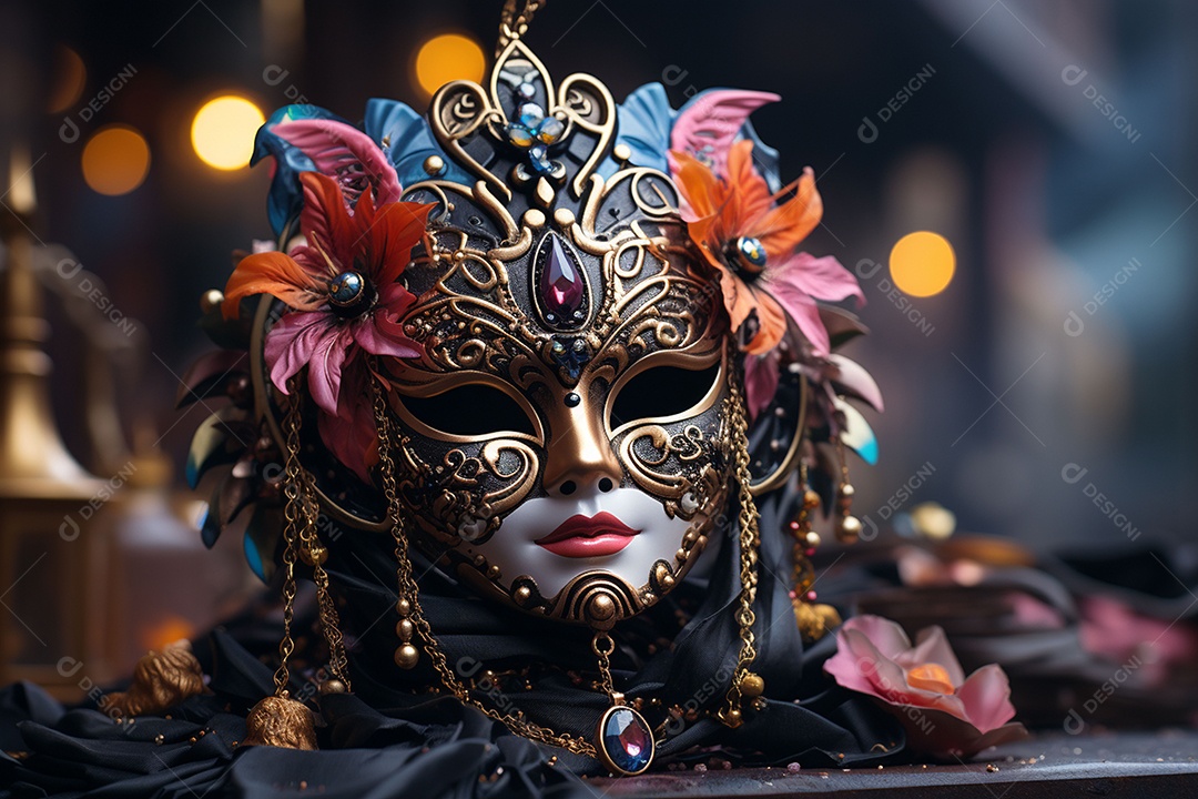 Máscara de carnaval veneziana em close-up uma linda decoração
