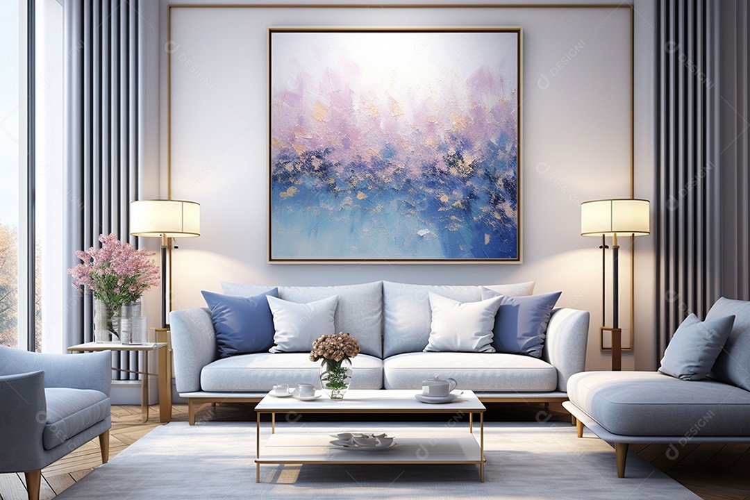 Decoração de parede em azul pintura grande abstrata