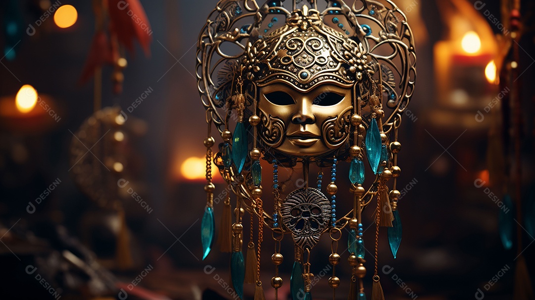 Máscara de carnaval veneziana em close-up uma linda decoração