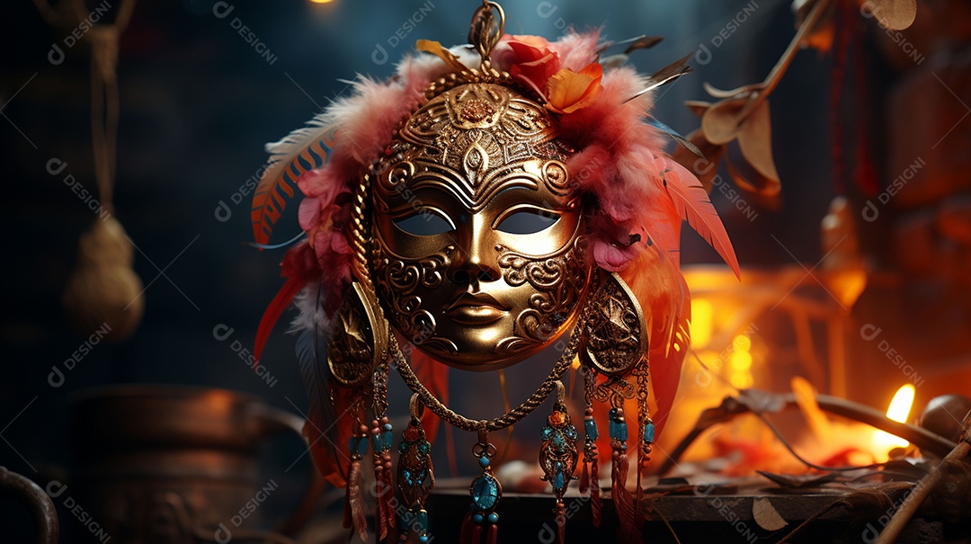 Máscara de carnaval veneziana em close-up uma linda decoração