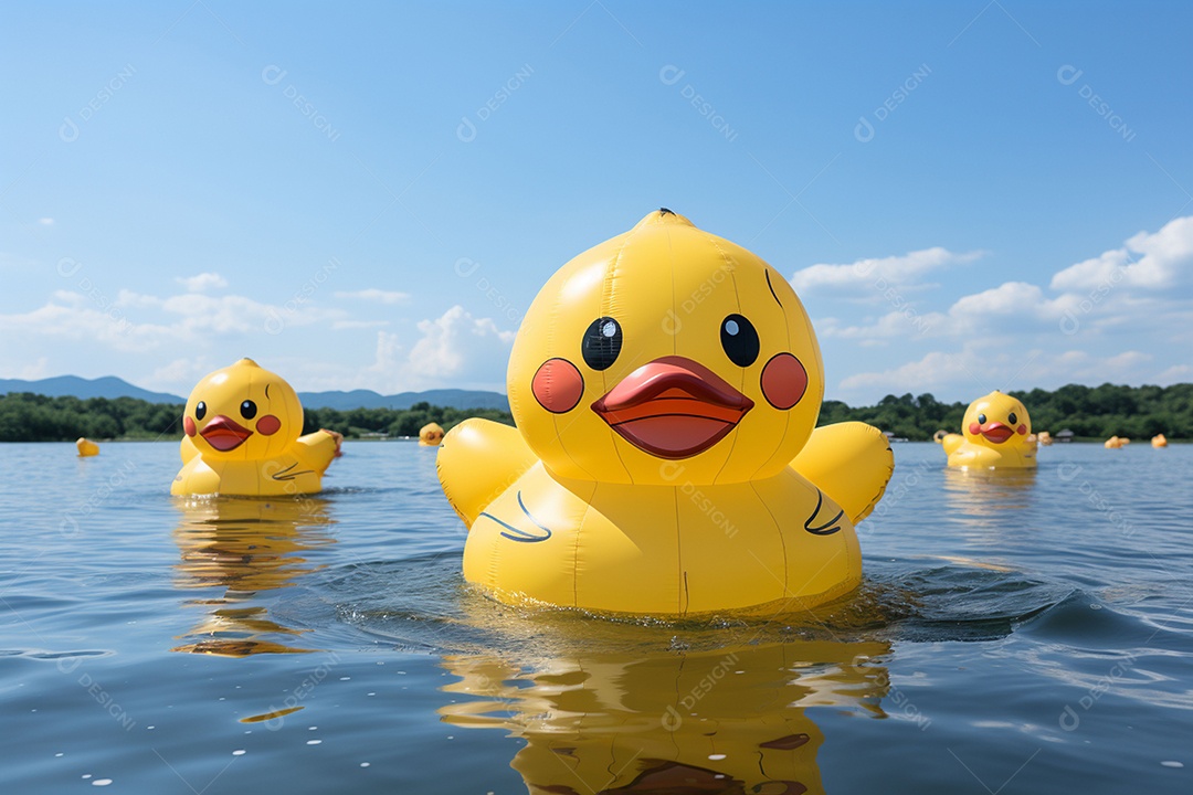 Lindos patinhos nadando sob uma praia