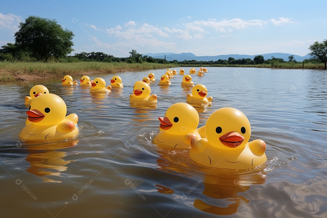 Lindos patinhos nadando sob uma praia