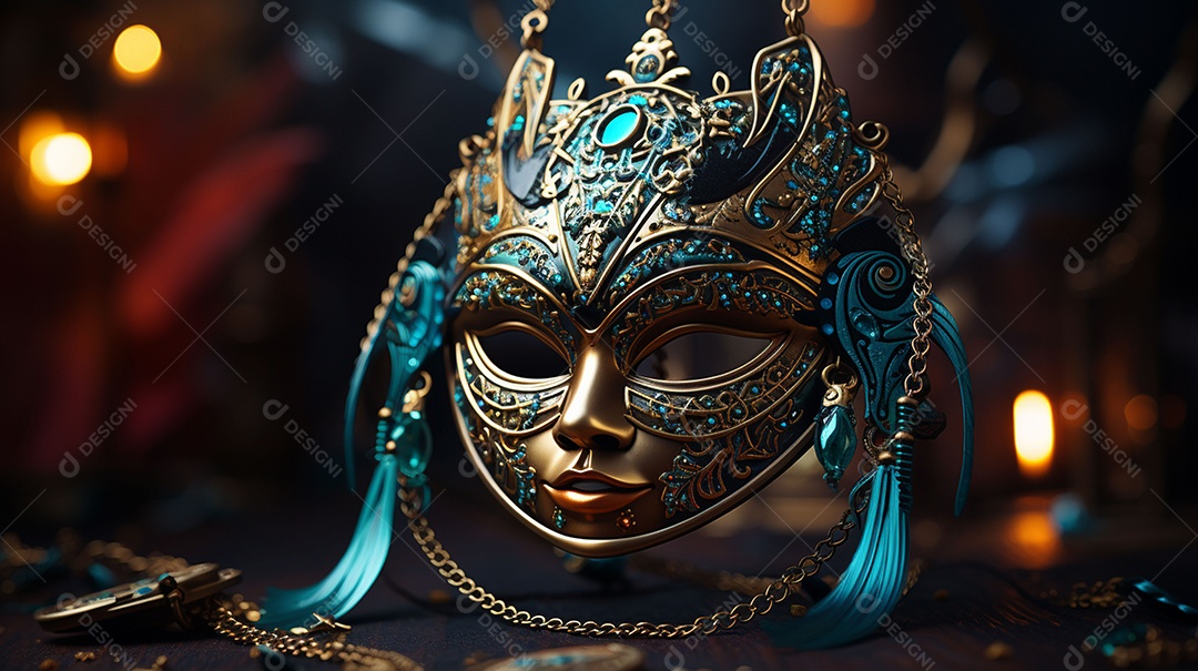 Máscara de carnaval veneziana em close-up uma linda decoração