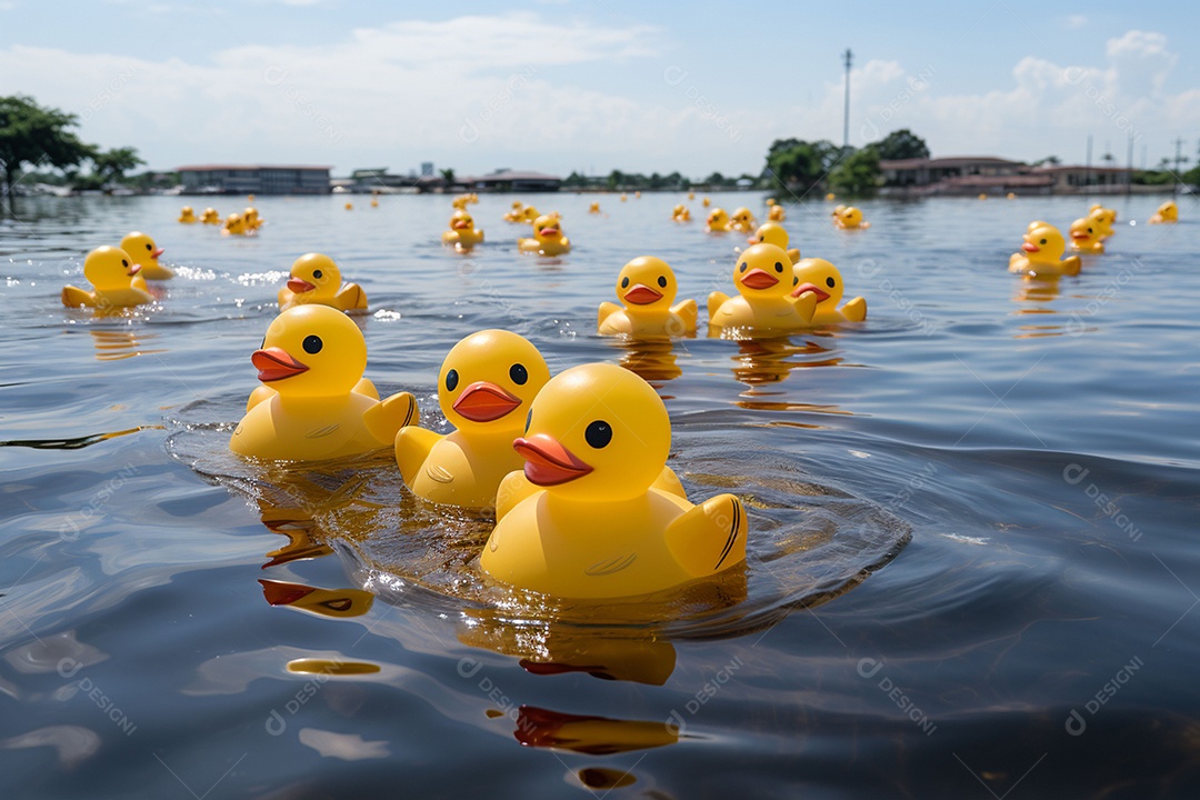 Lindos patinhos nadando sob uma praia