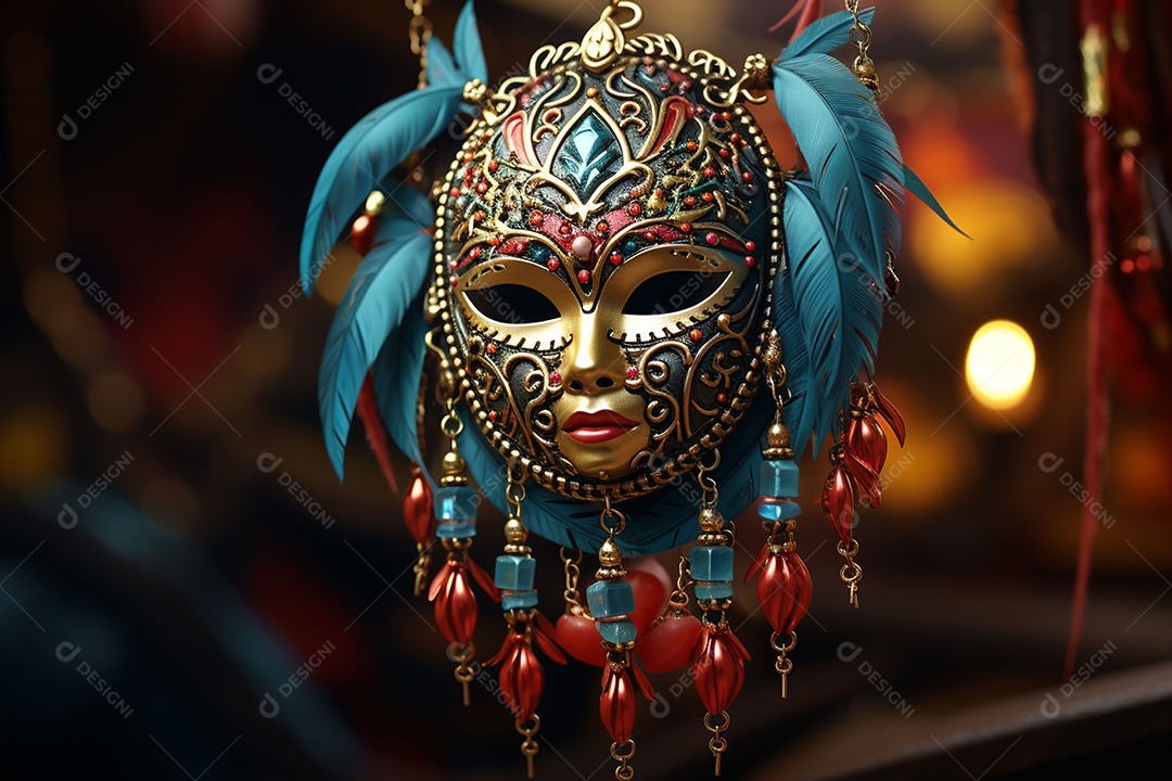 Máscara de carnaval veneziana em close-up uma linda decoração