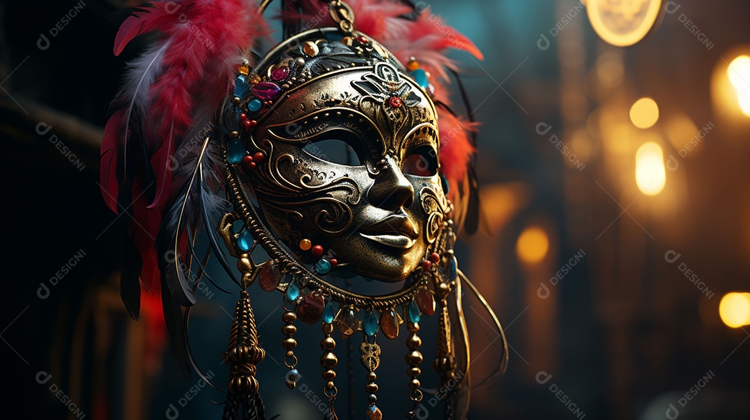 Máscara de carnaval veneziana em close-up uma linda decoração