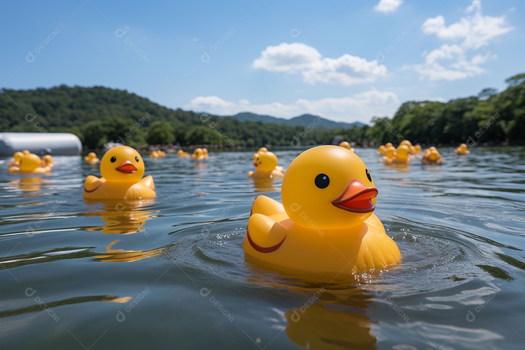 Lindos patinhos nadando sob uma praia