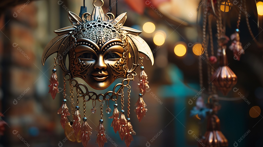 Máscara de carnaval veneziana em close-up uma linda decoração