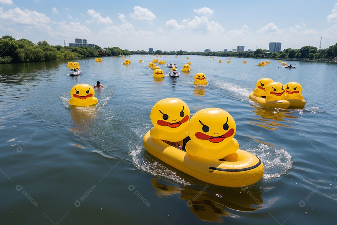 Lindos patinhos nadando sob uma praia
