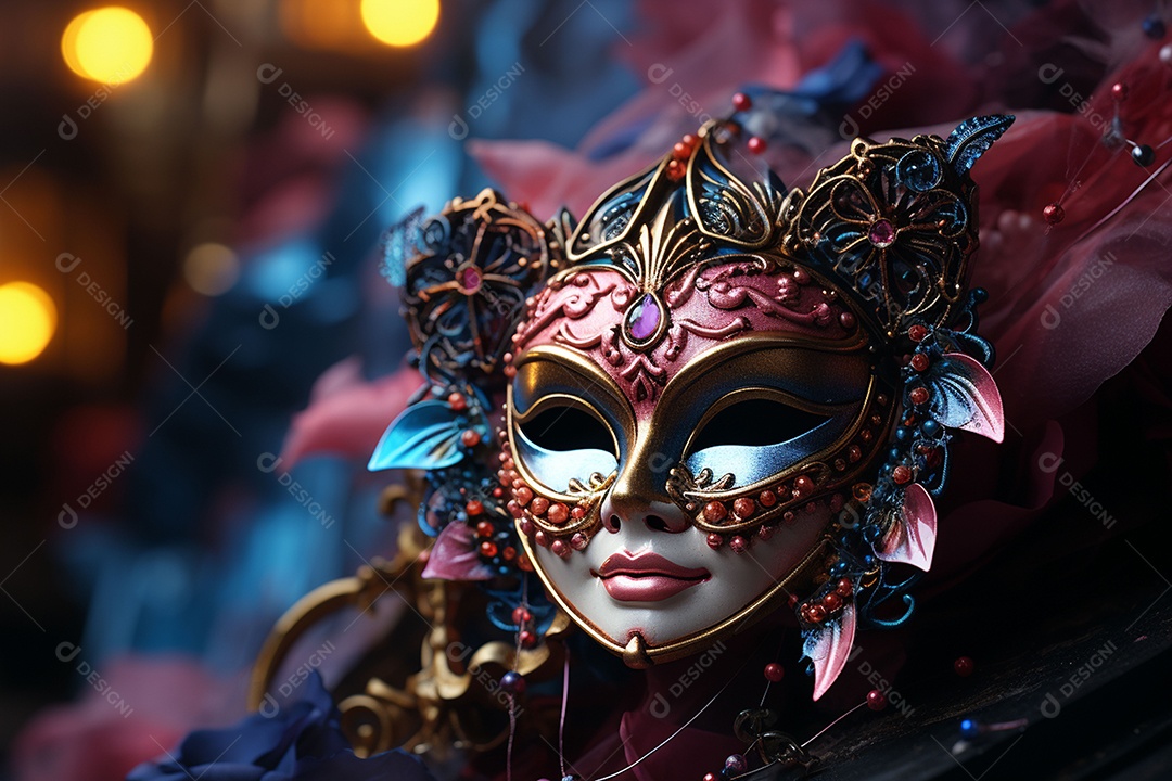 Máscara de carnaval veneziana em close-up uma linda decoração