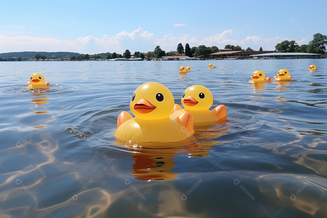 Lindos patinhos nadando sob uma praia