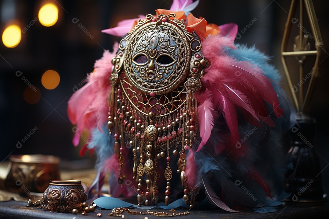 Máscara de carnaval veneziana em close-up uma linda decoração