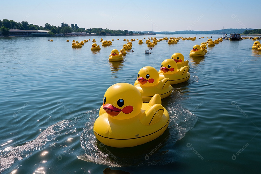 Lindos patinhos nadando sob uma praia